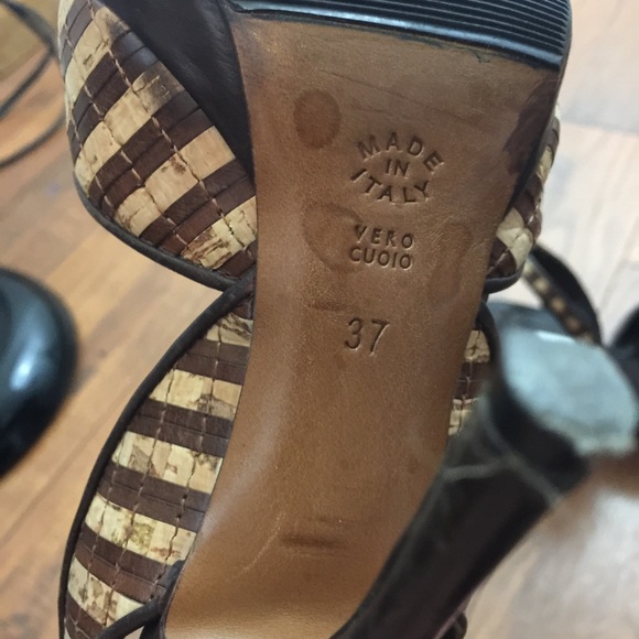 Pollini Italy Cork Striped Leather Stiletto Heels - Picture 6 of 8